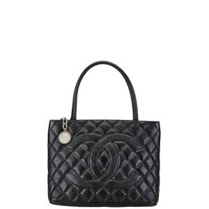 CHANEL Black Caviar Leather Logo Shoulder Bag